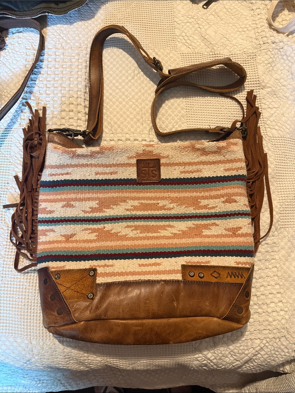 STS Ranchwear Southwestern Fringe Crossbody Bag in Brown and Cream